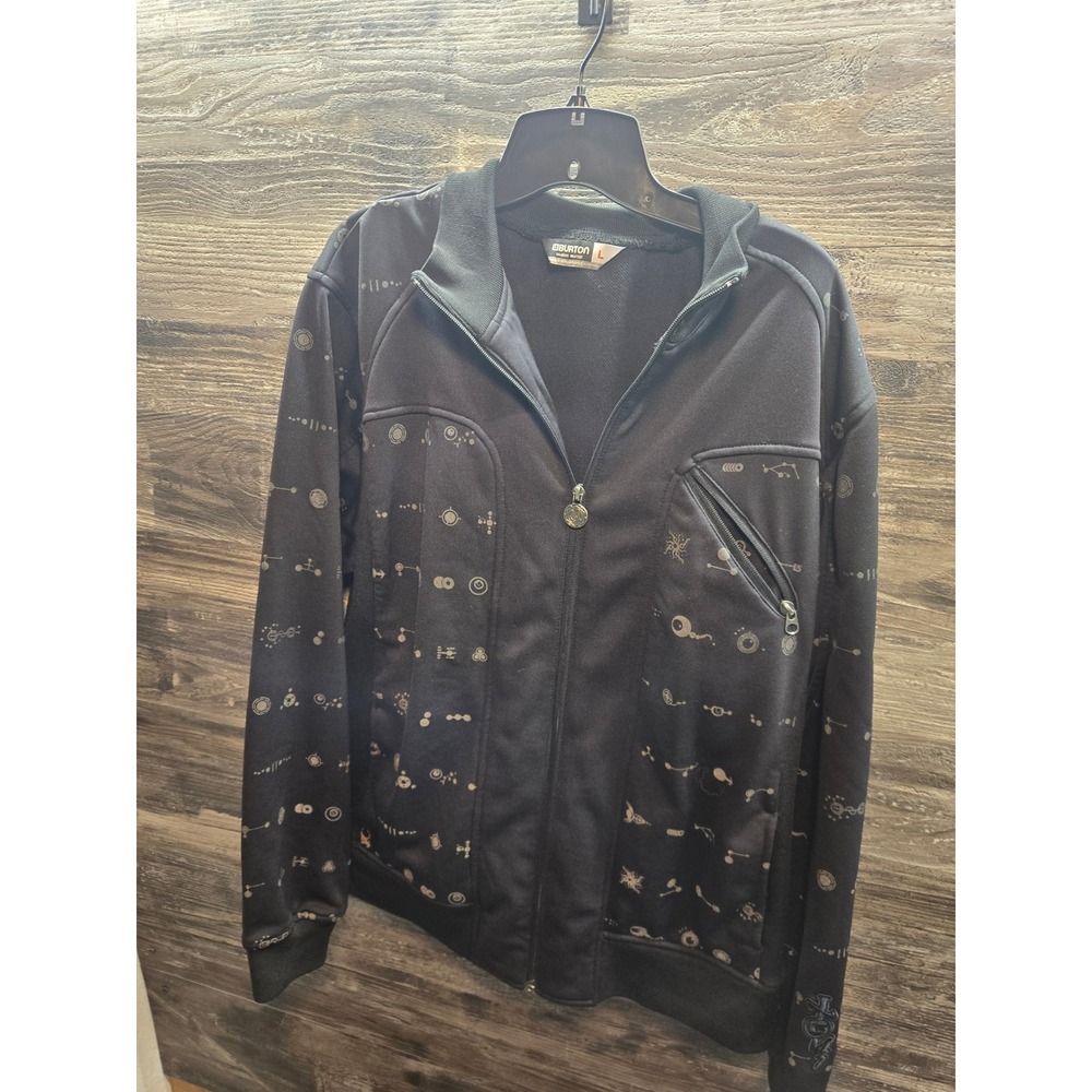 Burton Mens Full Zip Track Jacket Black Celestial Geometric Print Mock Neck L